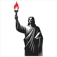 Spiritual Jesus with a Guiding Torch Silhouette vector