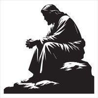 The Quiet Reflection of Jesus Sitting on a Rock vector