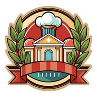Culinary Institution Icon with Chef Hat and Laurel Wreath Isolated on White vector