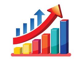 Colorful Bar Chart With Ascending Arrow, Columns of Data, Performance on White Background vector