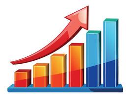 Growing Bar Chart with Red Arrow in Upward Trend on a White Background vector