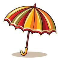 Isolated Umbrella with Colorful Stripes, Cartoon Style on White Background vector