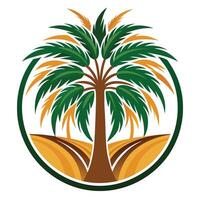 Stylized Palm Tree with Green Circle and Yellow Field Pattern vector