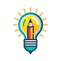 Pencil Inside Light Bulb Icon Isolated on White Background Flat Design Style vector