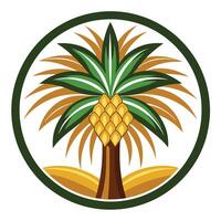 Stylized Date Palm Tree with Fruits in Green Circle on White Background vector