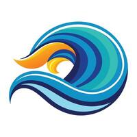 Abstract Wave Icon with Blue Gradient Swirls and Sunny Yellow Accents on White vector