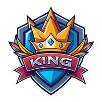 Crown on Shield with Ribbon Banner Cartoon Design Isolated on White vector