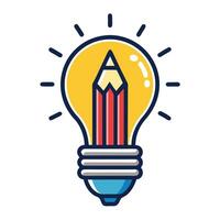 Stylized Lightbulb with Pencil Inside, Isolated on White, Illustration, Flat Design vector