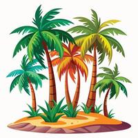Cartoon Tropical Island with Palm Trees and Greenery Design vector