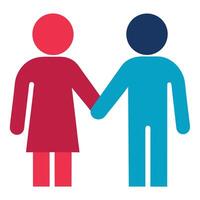 Simple Man and Woman Icons in Red and Blue Holding Hands on White Background Design vector