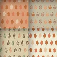 Botanical autumn seamless patterns with stylized oak leaves and plant branches vector