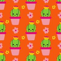 Cute cactus seamless pattern. Botanical cute character illustration for textile wallpaper texture on your project. vector