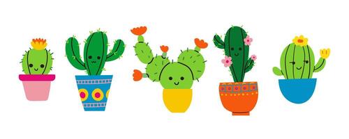 Cute doodle flat style . illustration set of funny cactus characters in cartoon style isolated on white background vector