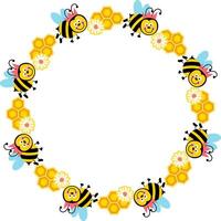 Empty round frame with bee and honeycomb vector