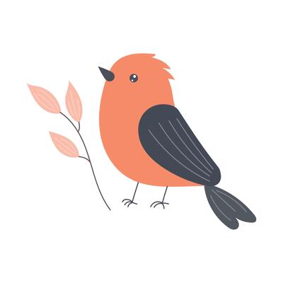 Stylized orange bird with bold black wings perched on a branch, featuring confident modern lines for urban botanical prints or fall-themed decor