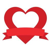 Red Heart Shape with Ribbon Banner Flat Design on White Background Element vector
