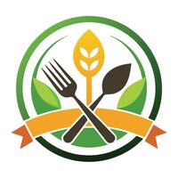 Rustic Utensils, Wheat, and Green Leaves with Ribbon in Rounded Composition vector