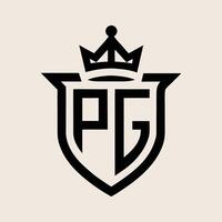 Shield Crest Logo with Crown and PG Letters in Black on Creamy Background vector