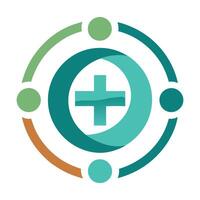 Abstract Teal Plus Sign with Circles, Green and Brown Ring on White vector