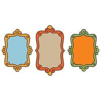 Collection of Three Decorative Frames with Swirls and Vibrant Colors on White vector