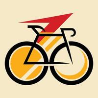 Stylized Bicycle Icon in Black and Gold with Red Arrow on Beige Backdrop vector