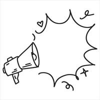 Loudspeaker doodle drawing. Sketch propaganda. Marketing megaphone announce or broadcast. Emergency speaker. Cartoon loud alert warning vector