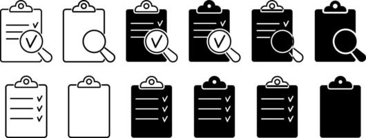 Clip board set icon Check form sheet sign Clipboard checklist. Quality Control stroke collection vector