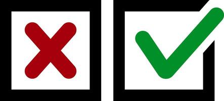 Green tick and red cross set icon Check mark clipart. X, yes, no symbol Colored collection vector