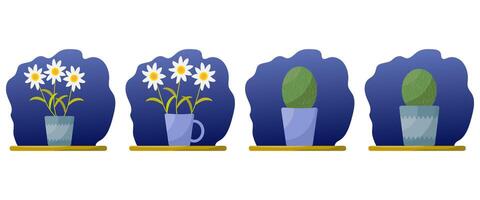 A set of flowers in pots are arranged in one row vector