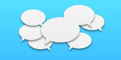 Clean white speech bubble icons on blue background. Modern set for active conversations and human communication concepts in digital interfaces. vector