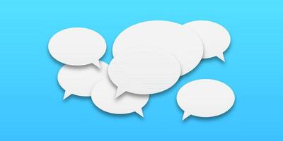 White outlined speech bubbles for human communication concept. Minimalist icons showing lively conversation exchange between people. vector