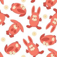 seamless pattern with Easter bunnies. Easter egg hunt invitation template on white background. Wallpaper and packaging design. vector