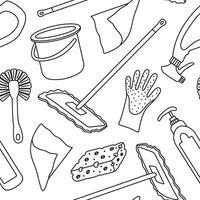 seamless pattern with items for cleaning the house in doodle style. Drawing for various projects with linear equipment for cleaning. vector