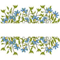 spring banner with blue flowers and space for text. Colored botanical illustration for greeting cards and invitations. vector