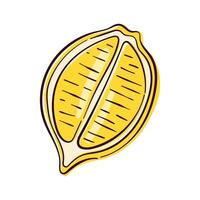 Lemon halves in flat style. Summer citrus fruit piece with segments. Design for cafe lemonade menu, fruit and grocery store. Isolated on a white background. vector