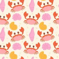 Seamless pattern with hand drawn crabs and shells vector