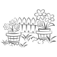 Simple black and white flowers in the pot design. vector