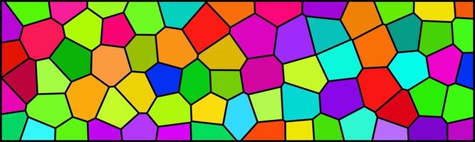 A vibrant, irregular mosaic pattern with multicolored polygonal shapes outlined in black, creating a stained-glass effect. vector