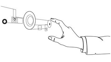 Abstract line drawing featuring a hand interacting with geometric shapes vector
