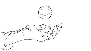 Minimalist line drawing depicting a hand throwing a round object upward vector