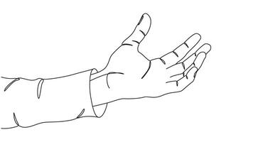 Simple line art of a hand offering or receiving on a white background vector