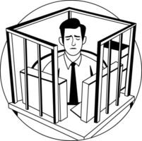 A glyph illustration of an employee trapped in an office cell vector