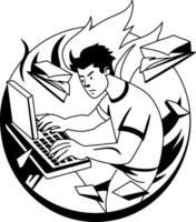 Fast typing illustration of a man in glyph style vector