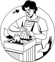 Paper shredder illustration in glyph style vector