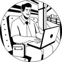 A glyph illustration of a person doing travel work vector