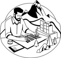 A glyph illustration of a working man vector