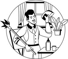 Task cleaning glyph illustration of a character vector