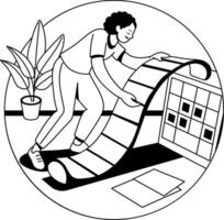 A glyph illustration of person checking long work list vector
