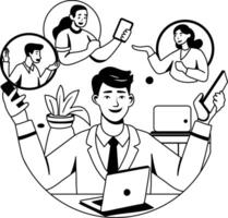 A glyph illustration of employees conference call vector