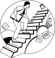 A glyph illustration of an employee climbing on stairs depicting endless work vector